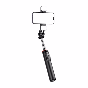 Selfiju nūja WC13YDS teleskopisks statīvs 1.3m ar dubultu lampu un telefona turētāju - melna