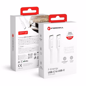 FORCELL F-ENERGY C338 kabelis Type C uz Type C PD QC4.0 3A 60W 0,25 m balts