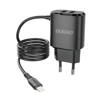 Dudao lādētājs 2x USB ar iebūvētu 12W Lightning kabeli melns (A2ProL melns)