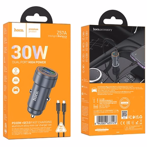 Автомобильное зарядное устройство Hoco USB A + USB C QC3.0 PD 30W + кабель USB C к Lightning Z57A черный