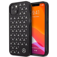 Mercedes viedtālruņa apvalks iPhone 13 mini ar sudraba zvaigžņu rakstu, melns
