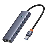 4in1 Hub Baseus UltraJoy USB-A uz USB 3.0 + RJ45 (kosmiskais pelēks)