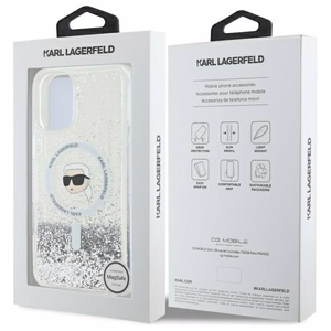 Karl Lagerfeld šķidruma spīdumu Karl galvas MagSafe viedtālruņa apvalks iPhone 16 Plus - caurspīdīgs