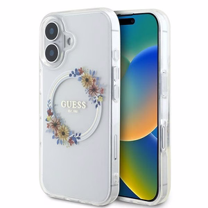 Guess IML Ziedu Vainags Magnētiskais viedtālruņa apvalks iPhone 16 - caurspīdīgs