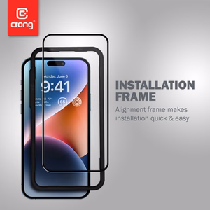 Crong Anti-Bacterial 3D Armor Glass 9H visu ekrānu pārklājošs rūdīta stikla aizsargs iPhone 14 Pro ar uzstādīšanas rāmi