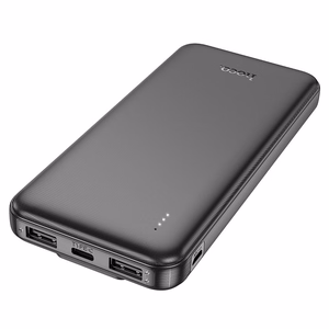 Portatīvais lādētājs Hoco 10000 mAh 2A ar iebūvētiem kabeļiem USB C + Lightning J118 melna