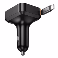 Automobiļa lādētājs Hoco ar ievilkamu kabeli 2 x USB C + USB A QC PD 65W NZ18 melns