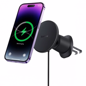 Baseus CW01 automašīnas turētājs iPhone ar 15W indukcijas lādētāju ventilācijas režģim - melns