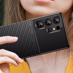 Thunder viedtālruņa apvalks Samsung Galaxy S25 Ultra silikona bruņots apvalks - melns