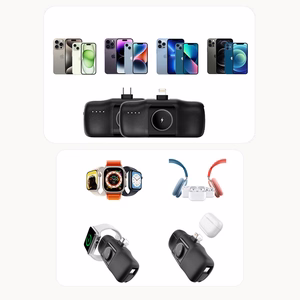 Wozinsky WF16-YLS 5000mAh 15W Lightning mini portatīvais lādētājs ar iebūvētu USB-C kabeli un Apple Watch lādētāju - melna