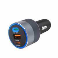 FORCELL F-ENERGY Alu automobiļa lādētājs 2 x Type C + USB A PD QC4.0 SFC 2.0 4,5A 65W pelēks