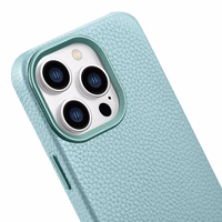 iCarer Litchi Premium ādas viedtālruņa apvalks iPhone 14 Pro Max Magnētiskais ādas apvalks ar MagSafe Zaļš (WMI14220712-GN)