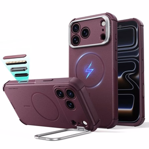 ESR Cyber Tough Kickstand MagSafe maciņš, paredzēts iPhone 18 Pro Max / 17 Pro Max, tumšā ķiršu krāsā