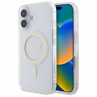 Guess GUHMP16MHFGERET iPhone 16 Plus 6.7" caurspīdīgs cietais apvalks IML Glitter Circle Magnētiskais