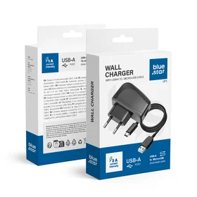 BLUE STAR LITE ceļojumu lādētājs 1A 5W USB A + kabelis USB A uz Micro USB TFK-TC-1095B melns