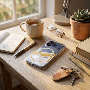 Ar MagSafe saderīgs Golden maciņš iPhone 15, balts