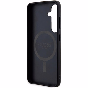 Guess 4G Collection Ādas Metāla Logotips Magnētiskais viedtālruņa apvalks Samsung Galaxy S24+ - melna