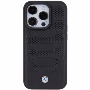 BMW ādas sēdekļu raksts viedtālruņa apvalks iPhone 15 Pro Max - melns