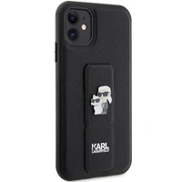 Karl Lagerfeld Gripstand Saffiano Karl&Choupette Pins viedtālruņa apvalks iPhone 11 / Xr - melns
