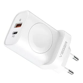 VEGER ceļojumu lādētājs USB A + Type C + bezvadu lādētājs saderīgs ar Apple Watch PD QC3.0 3A 25W W002E balts