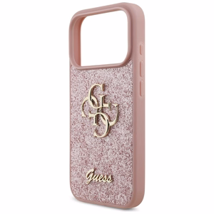 Guess PU Fixed Glitter 4G Metal Logo vāciņš Apple iPhone 18 Pro, rozā