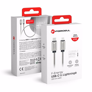 FORCELL F-ENERGY Metal C238 kabelis Type C uz Lightning PD 3A 27W 2 m sudrabains
