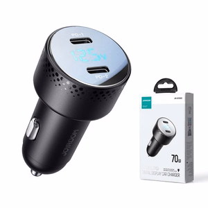 Automašīnas lādētājs Joyroom „JR-CCD02" melns 70W (2xUSB-C) ar LED ekrānu