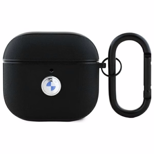 BMW BMA4SSLBK AirPods 4 ādas apvalks melns/sudraba ar sudraba logotipu