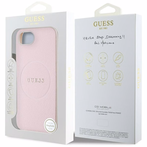 Guess Grained Ring MagSafe viedtālruņa apvalks iPhone 16e - rozā
