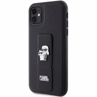Karl Lagerfeld Gripstand Saffiano Karl&Choupette Pins viedtālruņa apvalks iPhone 11 / Xr - melns