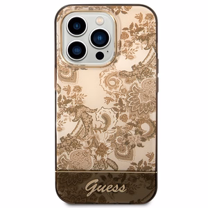Guess GUHCP14LHGPLHC iPhone 14 Pro 6.1 okera krāsa kietais viedtālruņa apvalks Porcelain Collection