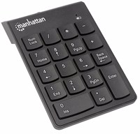 Manhattan Numeric Keypad, Wireless (2.4GHz), USB-A Micro Receiver, 18 Full Size Keys, melns, Membrane Key Switches, Auto Power Management, Range 10m, AAA Battery (included), Windows and Mac, Three Year Warranty