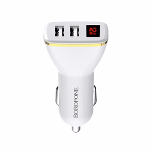 Borofone BZ11 Speed Map automašīnas lādētājs ar 2 USB-A pieslēgvietām, ar digitālo displeju, balts