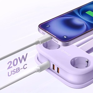 Orico AP3 20W GaN 5in1 strāvas sadalītājs 2x AC + 2x USB-A + 1x USB-C - violets