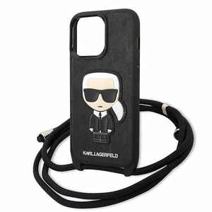 Karl Lagerfeld ādas monogrammas plāksteris un aukla Iconik apvalks iPhone 13 Pro / 13 - melna