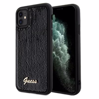 Guess Spīdumi uzraksts metāla viedtālruņa apvalks iPhone 11 / Xr - melns