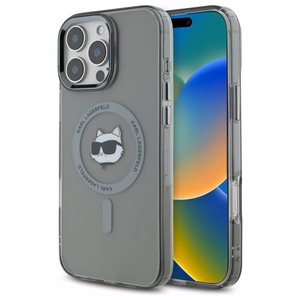 Karl Lagerfeld IML Metāla Choupette Head Magnētiskais viedtālruņa apvalks iPhone 16 Pro - melns