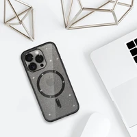 Glitter magnētiskais viedtālruņa apvalks Iphone 14 Pro melns caurspīdīgs