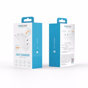 Forever TC-06-65CC GaN PD QC lādētājs 2x USB-C 65W balts