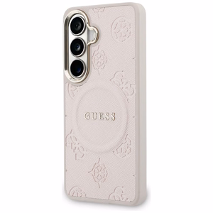 Guess maciņš Saffiano Peony Embossed Ring MagSafe priekš Samsung Galaxy S26 rozā