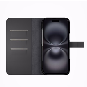 Puro Wallet noņemams magnētiskais 2in1 PU ādas viedtālruņa apvalks ar atloku un maku iPhone 16 - melns