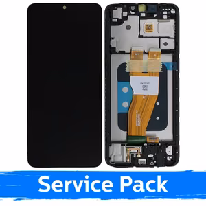 LCD displejs saderīgs ar Samsung A055 A05 melns ar rāmi (Service Pack)