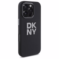 DKNY šķidrā silikona viedtālruņa apvalks ar metāla logotipu iPhone 16 Pro - melns