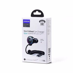 Auto lādētājs Joyroom JR-CL07 3-in-1 USB/Type-C 55W + Type-C 1,5m melns