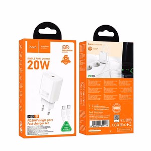 Lādētājs Hoco USB-C QC PD 20W + kabelis USB-C uz USB-C N60 balts