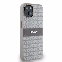 DKNY ādas mono svītra un metāla logotips viedtālruņa apvalks iPhone 15/14/13 - bēšs
