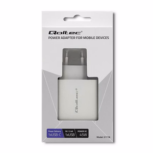 Qoltec 51718 lādētājs 45 W, USB-C PD, USB, balts