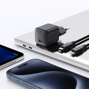 Acefast A118 30W GaN USB-C tīkla lādētājs ar 1.2m USB-C uz Lightning kabeli - melns