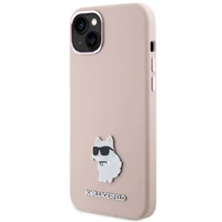 Karl Lagerfeld silikona Choupette Metal Pin viedtālruņa apvalks iPhone 15 Plus / 14 Plus - rozā