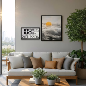 Īpaši liels LCD sienas pulkstenis GreenBlue GB218 ar meteoroloģisko staciju, temperatūras un datuma rādījumu